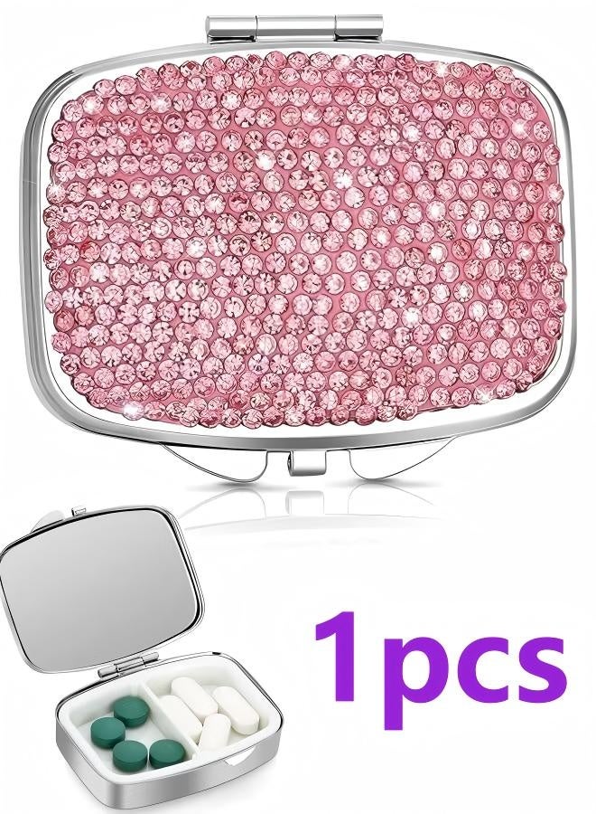 Bling Crystal Pill Box, Portable 2 Compartments Daily Pill Organizer, Small Travel Pill Case For Purse or Pocket, Medicine Vitamin Pill Container Organizer - Image 1
